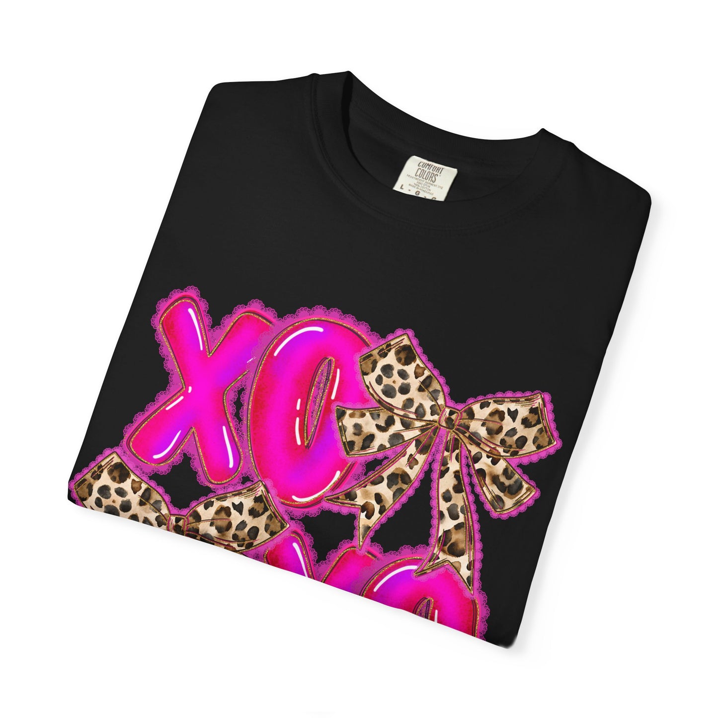 XOXO Leopard Bow T-Shirt — Pink Valentine Graphic Tee