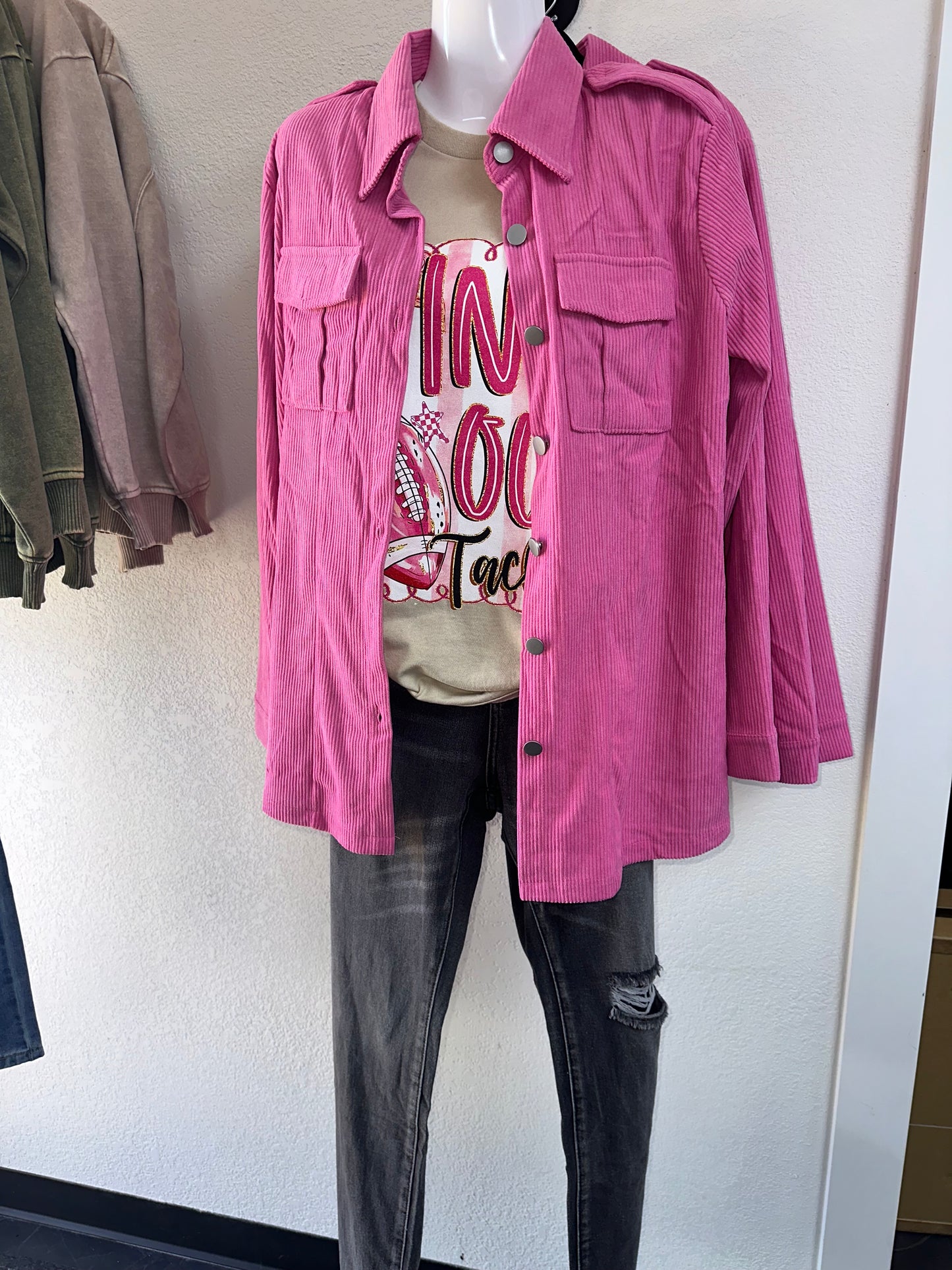 Oversized cotton waffle shacket