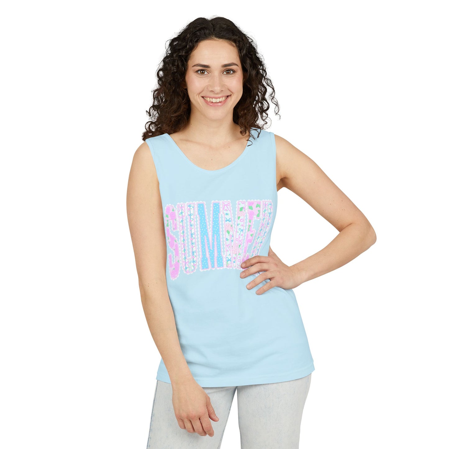 Summer Floral Tank Top — Pastel Beach Vibe Graphic Tank