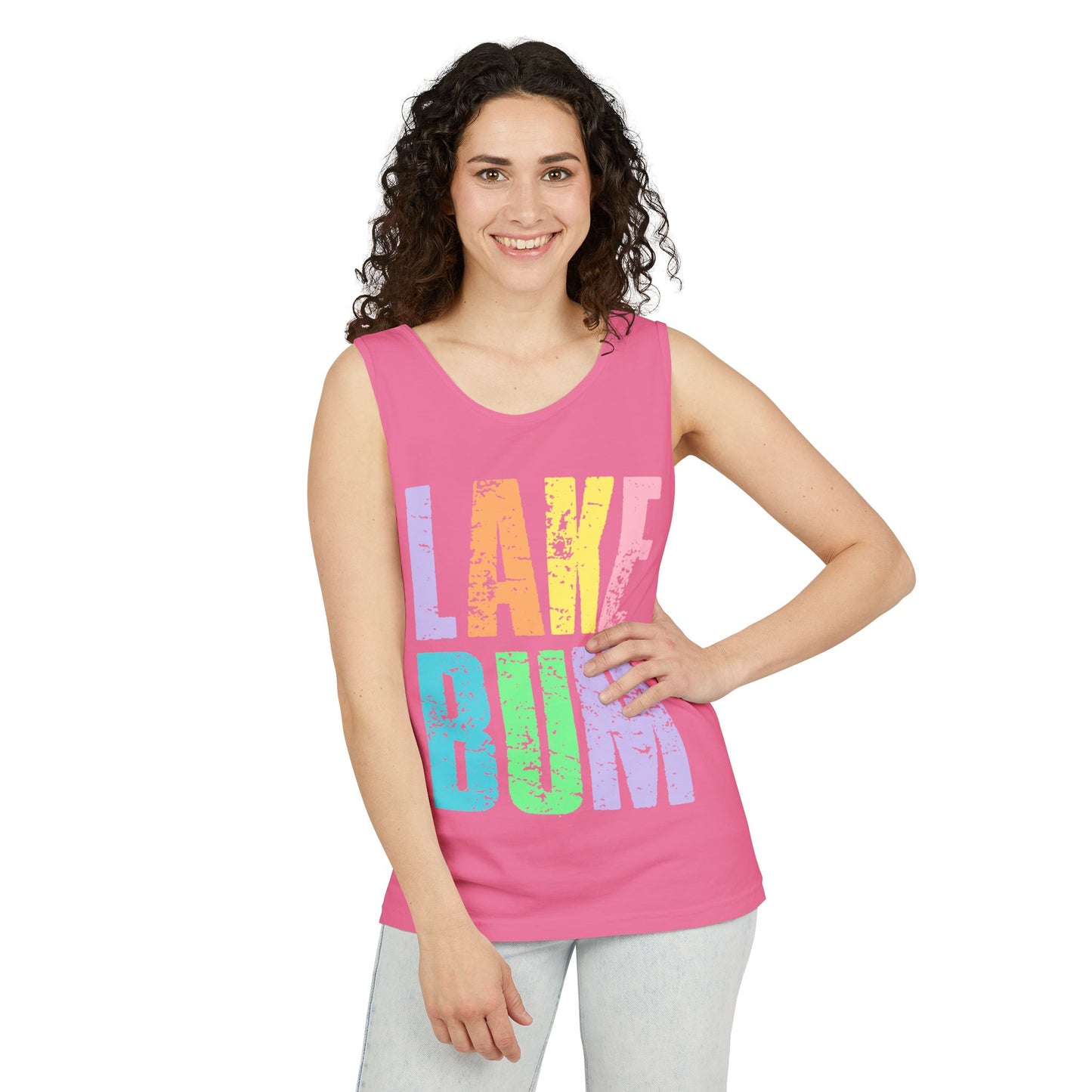 Lake Bum Tank Top — Bright Retro Lakeside Graphic Tank