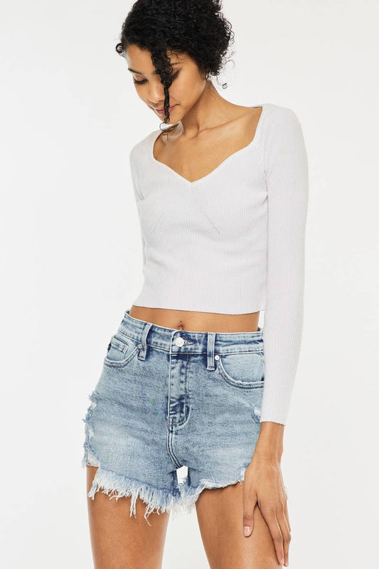 HIGH RISE FRAY HEM SHORTS-KC6321M