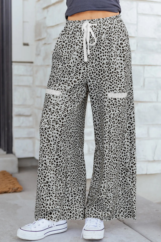 Animal Print Wide Leg Terry Knit Pants