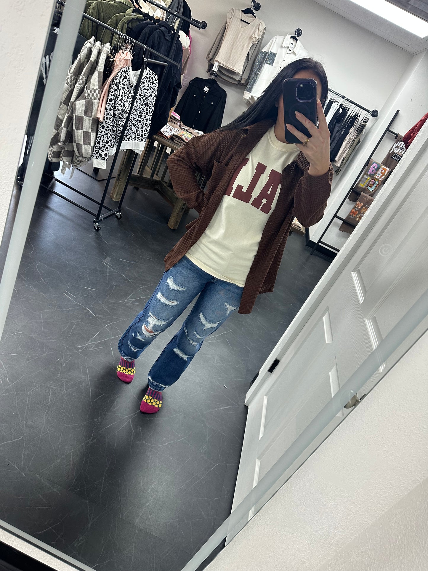 Waffle Knit Button-Up Shirt – Casual Fall Cardigan