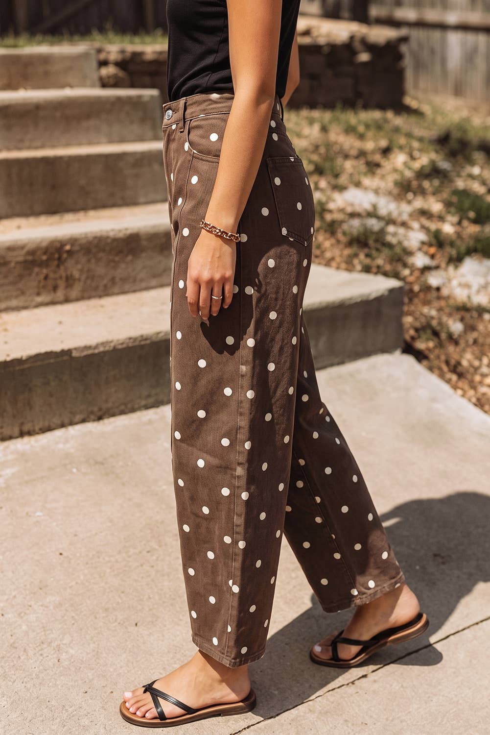 Fall 2026 Polka Dot Print Seam Detail Barrel Casual Jeans