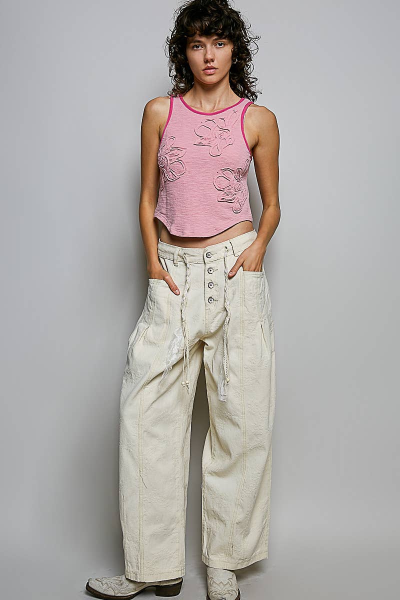 Round neck with embroidered detail sleeveless top