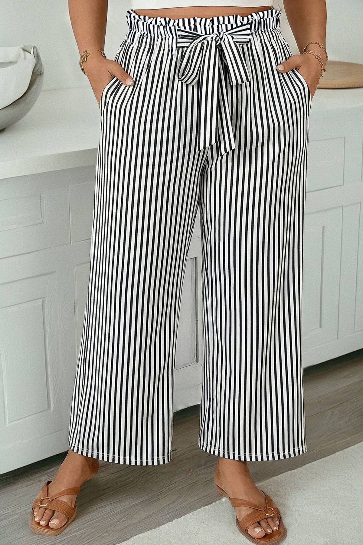 Stripe Plus Size Loose Straight Casual Pants S-4X