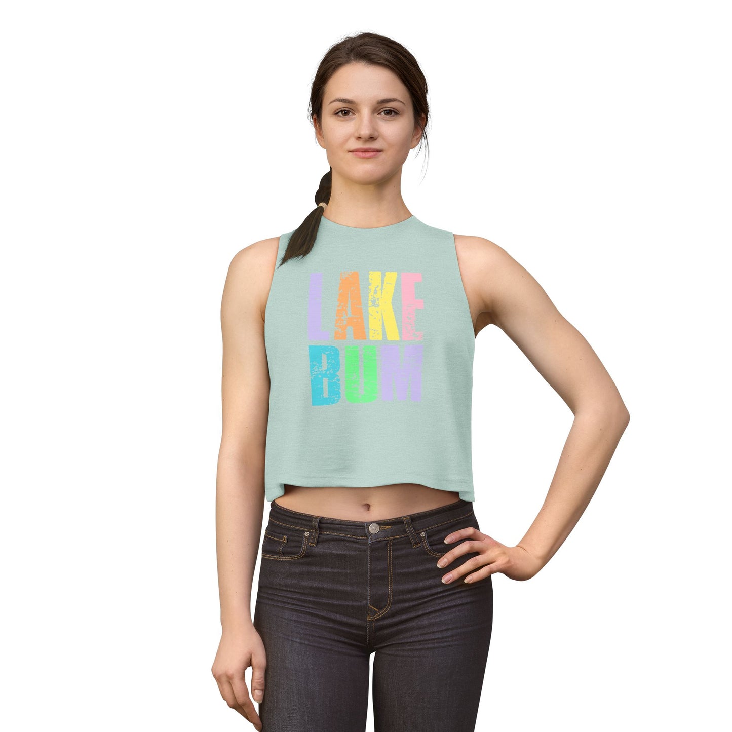 Lake Bum Crop Top — Women's Casual Summer Tank (colorful distressed text)