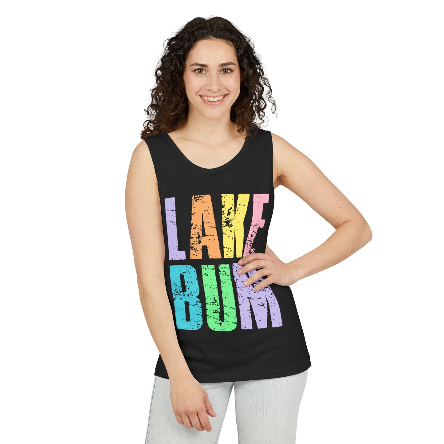 Lake Bum Tank Top — Bright Retro Lakeside Graphic Tank