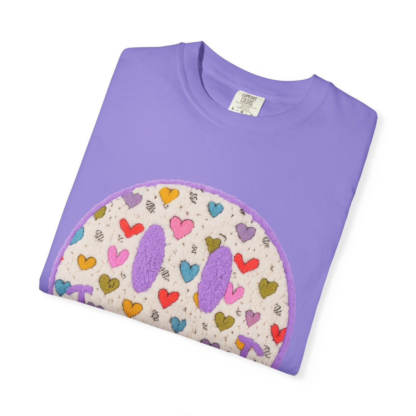 Heart Smile Face T-Shirt — Colorful Heart Pattern Smiley Tee for Valentine’s & Everyday