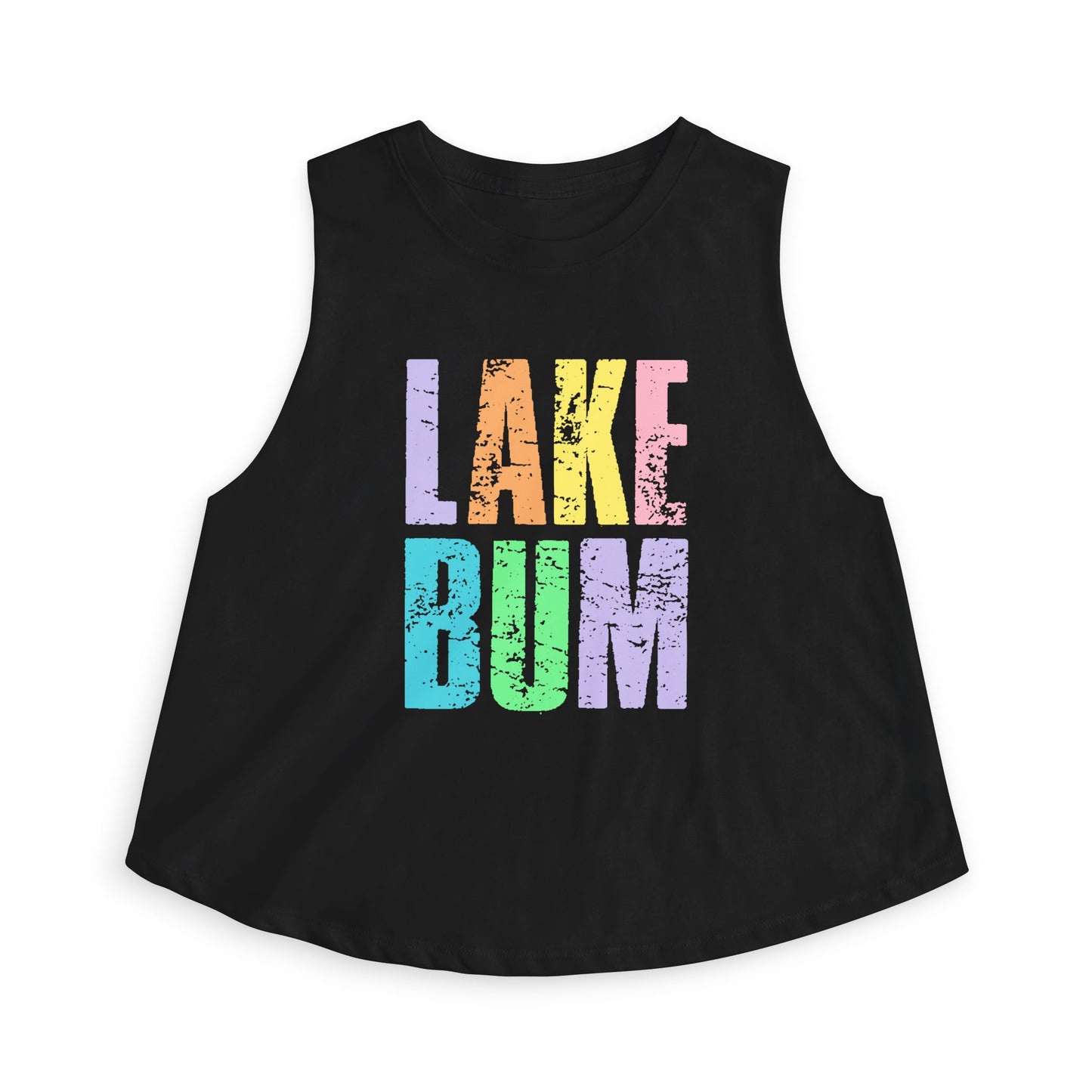 Lake Bum Crop Top — Women's Casual Summer Tank (colorful distressed text)
