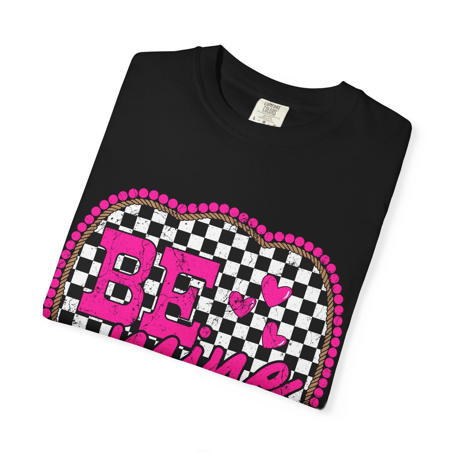 Be Mine Checkerboard T-Shirt — Pink Heart Valentine Graphic Tee