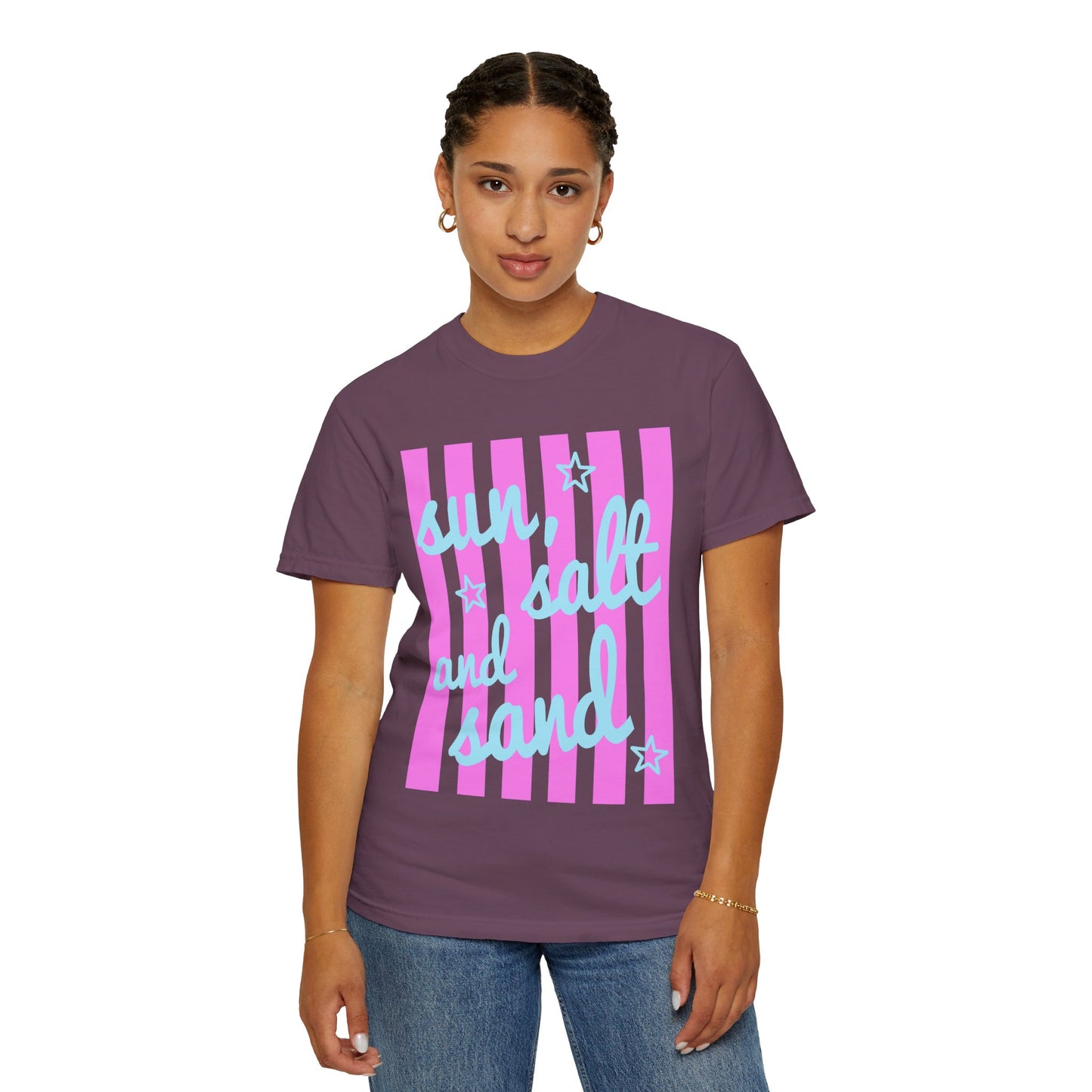 Sun, Salt and Sand Beach T-Shirt — Retro Striped Summer Tee