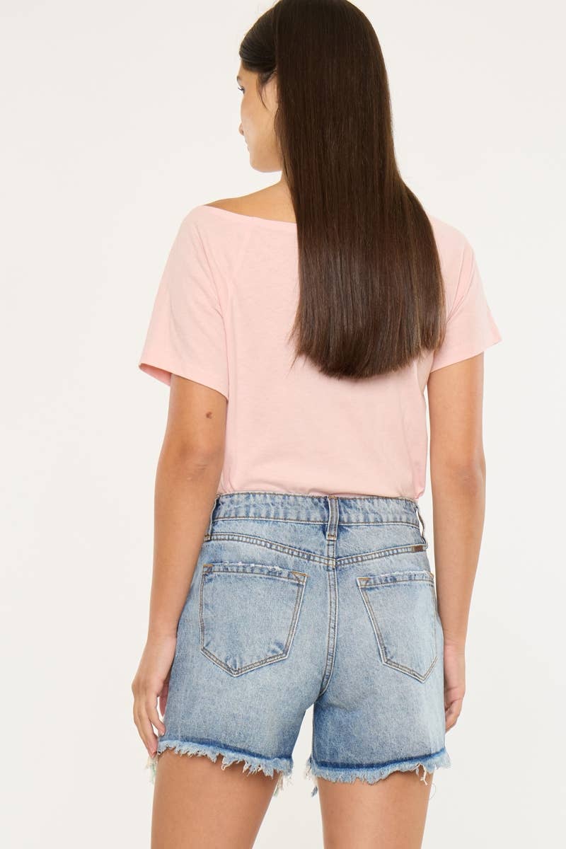 HIGH RISE RAINBOW THREADS DENIM SHORTS-KC9179M-N