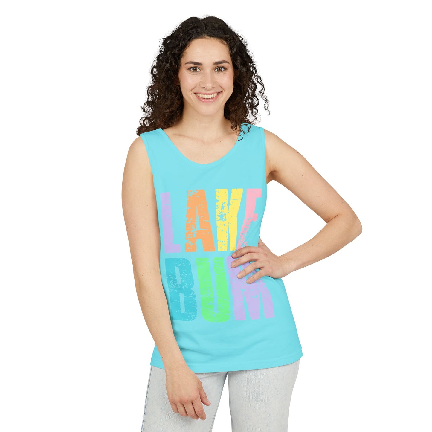 Lake Bum Tank Top — Bright Retro Lakeside Graphic Tank