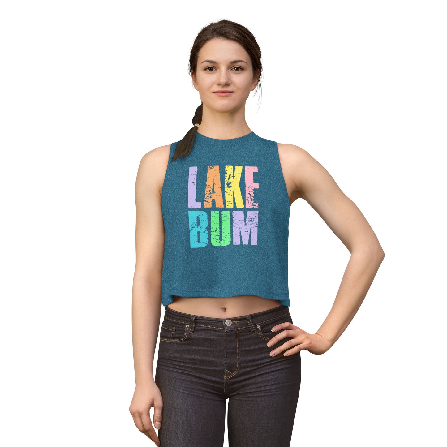 Lake Bum Crop Top — Women's Casual Summer Tank (colorful distressed text)