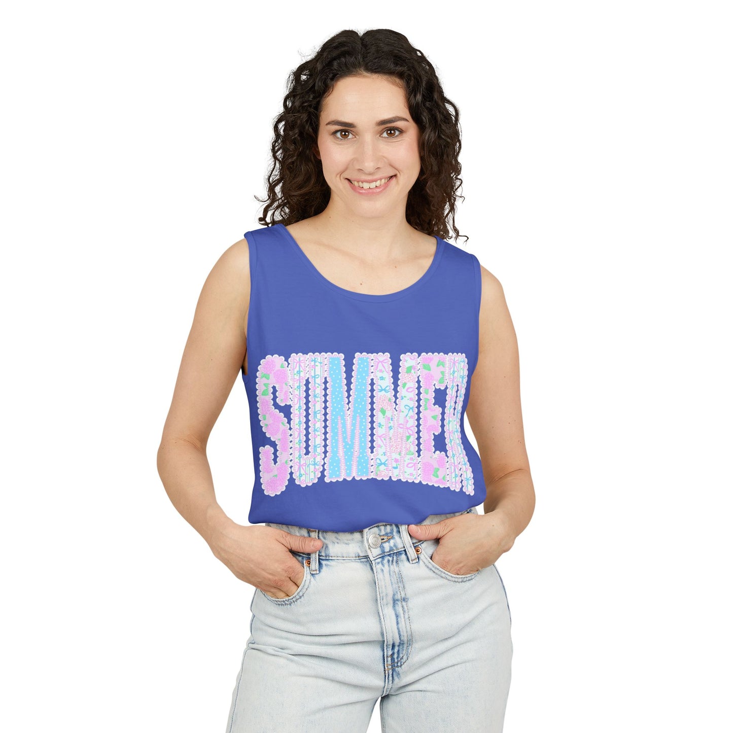 Summer Floral Tank Top — Pastel Beach Vibe Graphic Tank