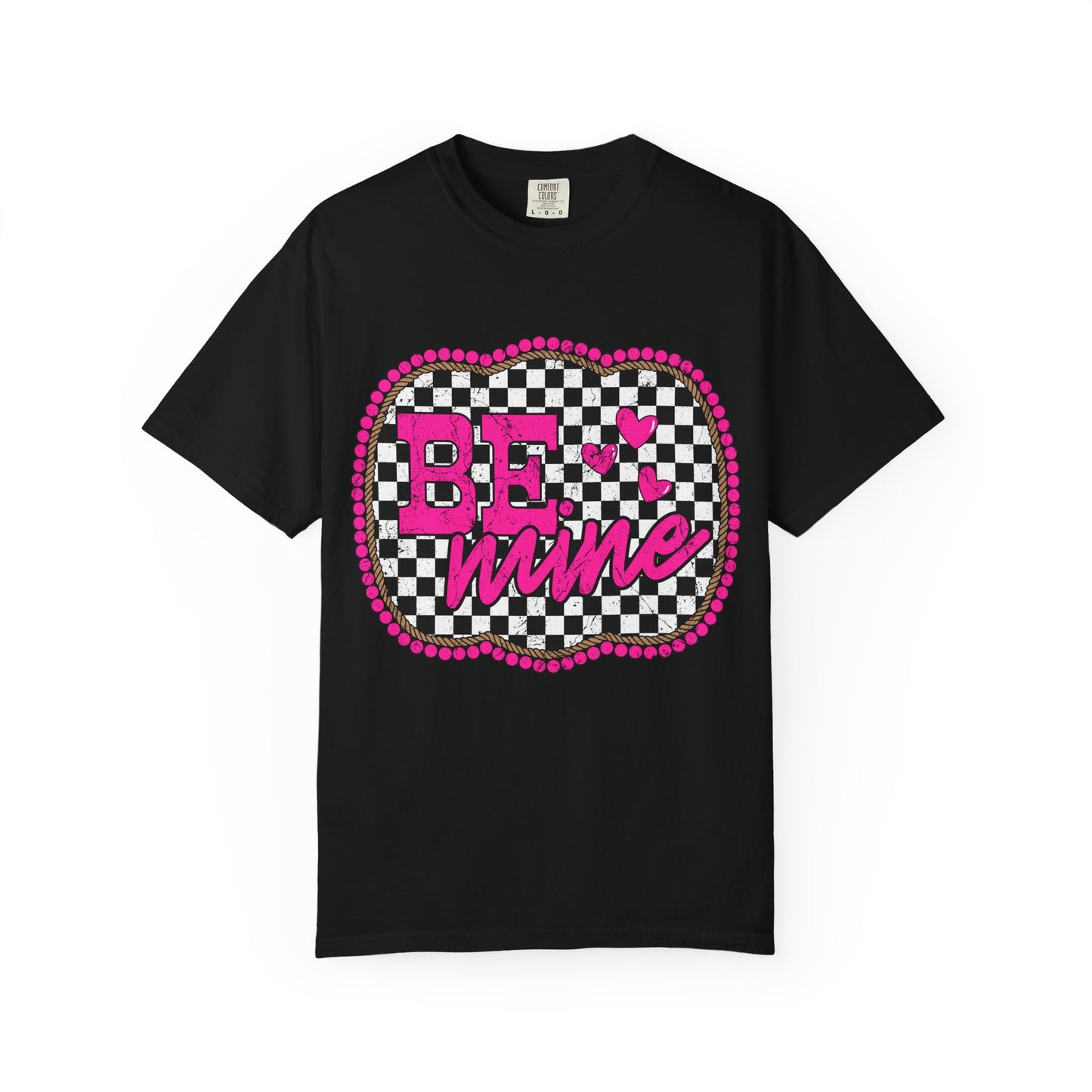 Be Mine Checkerboard T-Shirt — Pink Heart Valentine Graphic Tee