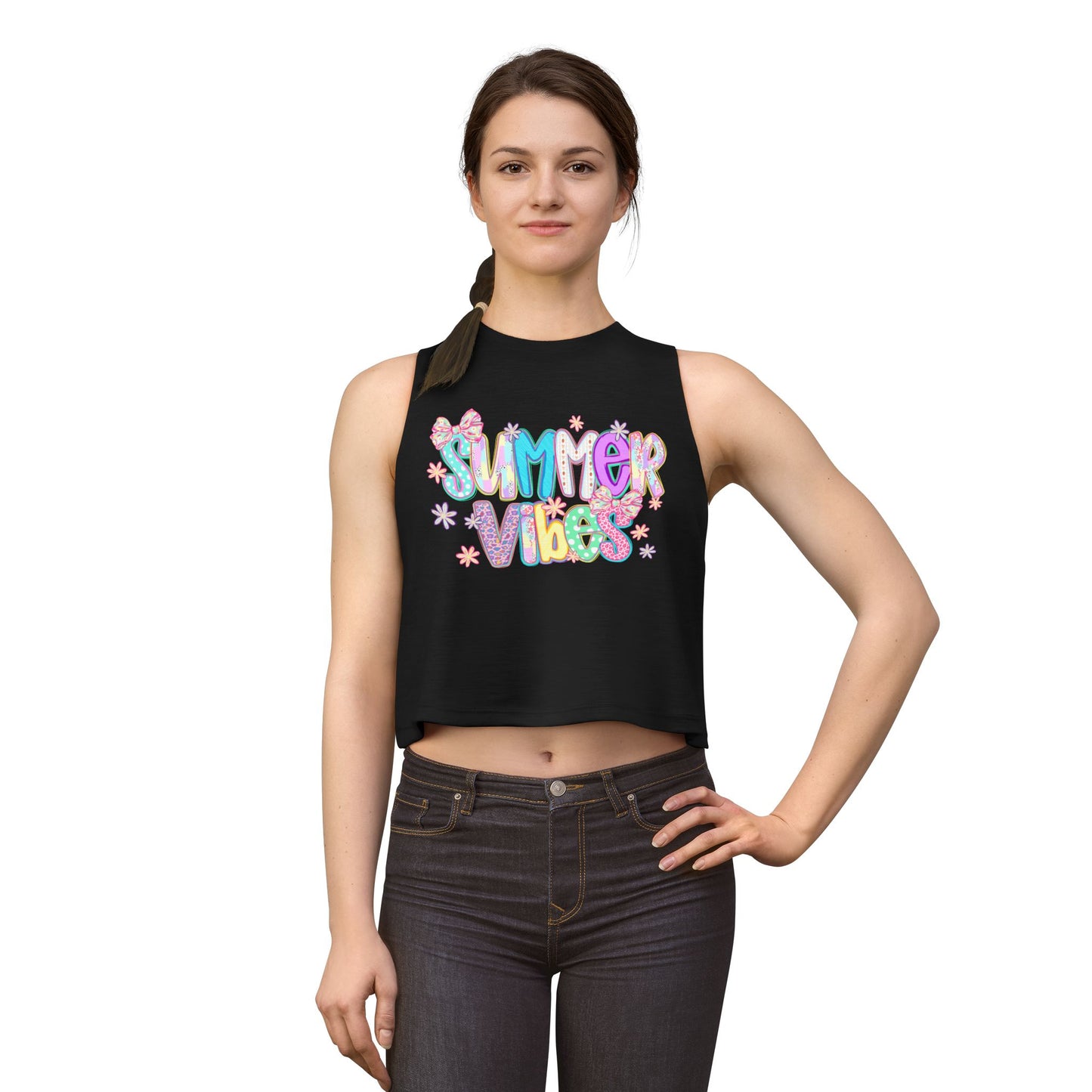 Summer Vibes Crop Top — Women's Bright Beachy Graphic Tank