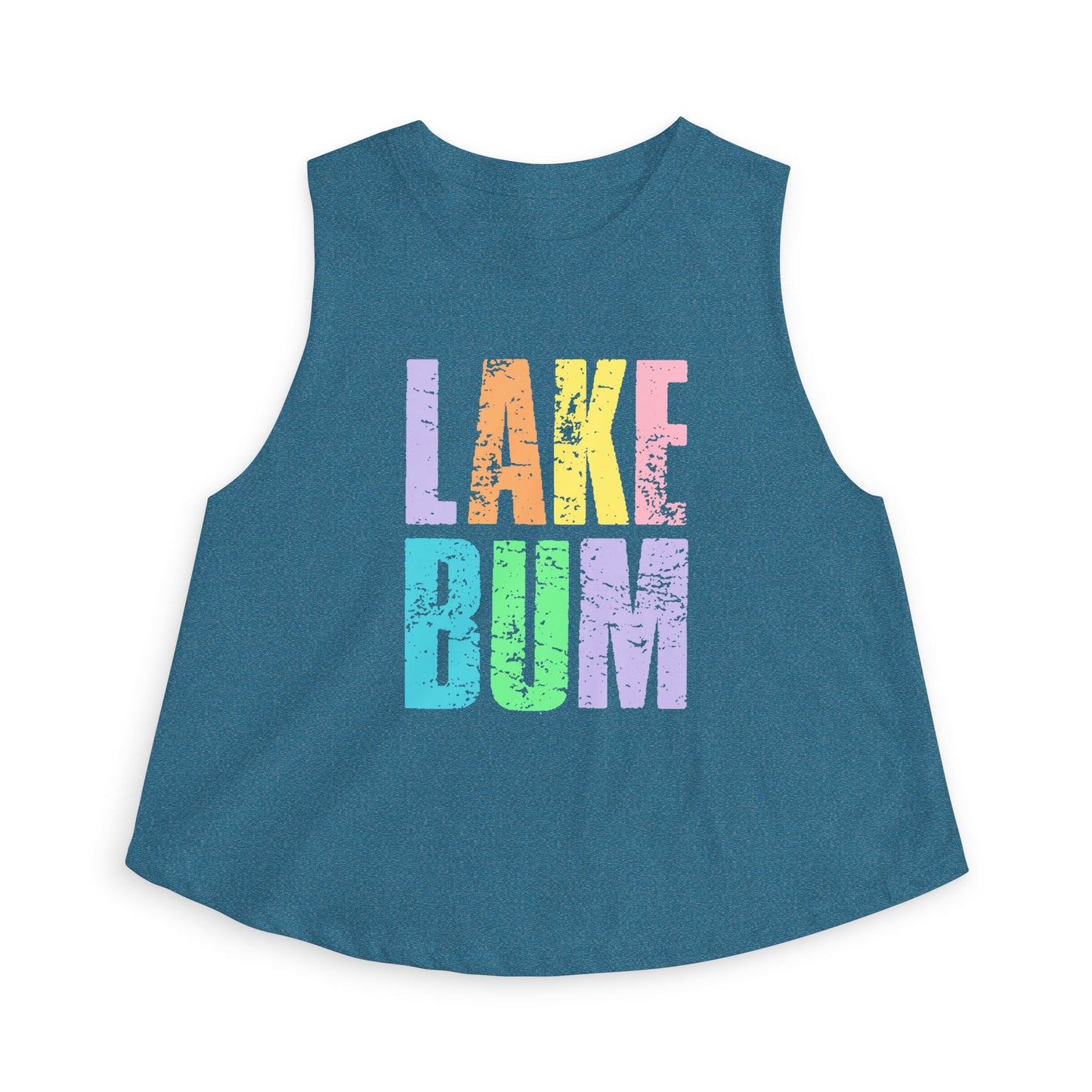 Lake Bum Crop Top — Women's Casual Summer Tank (colorful distressed text)