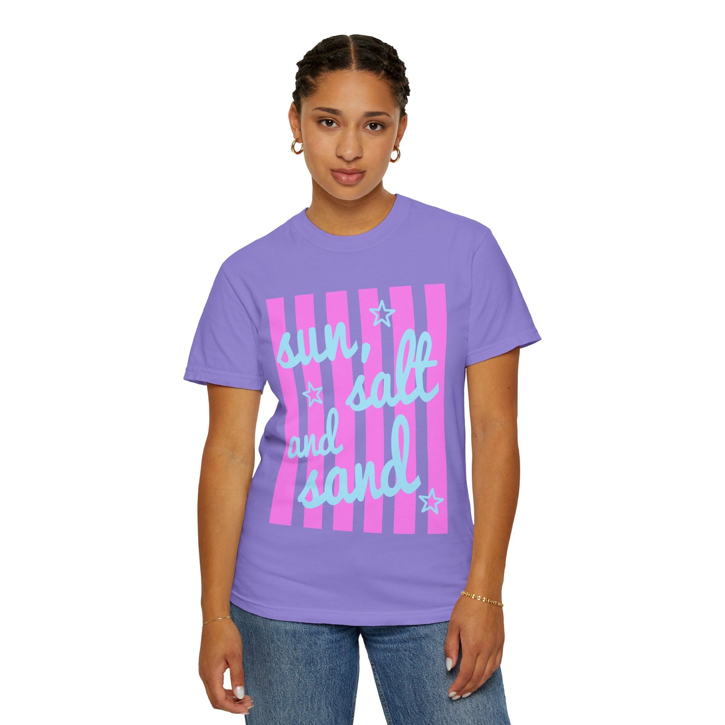 Sun, Salt and Sand Beach T-Shirt — Retro Striped Summer Tee