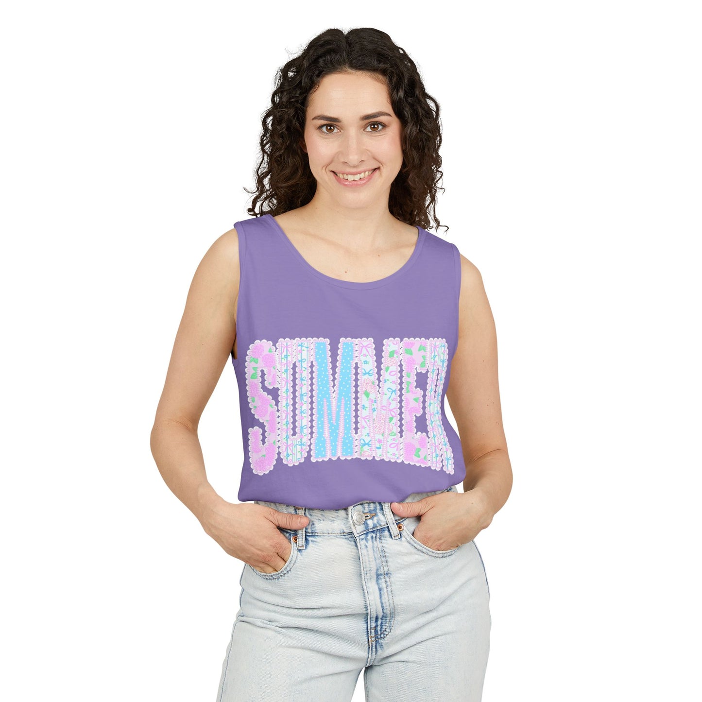 Summer Floral Tank Top — Pastel Beach Vibe Graphic Tank