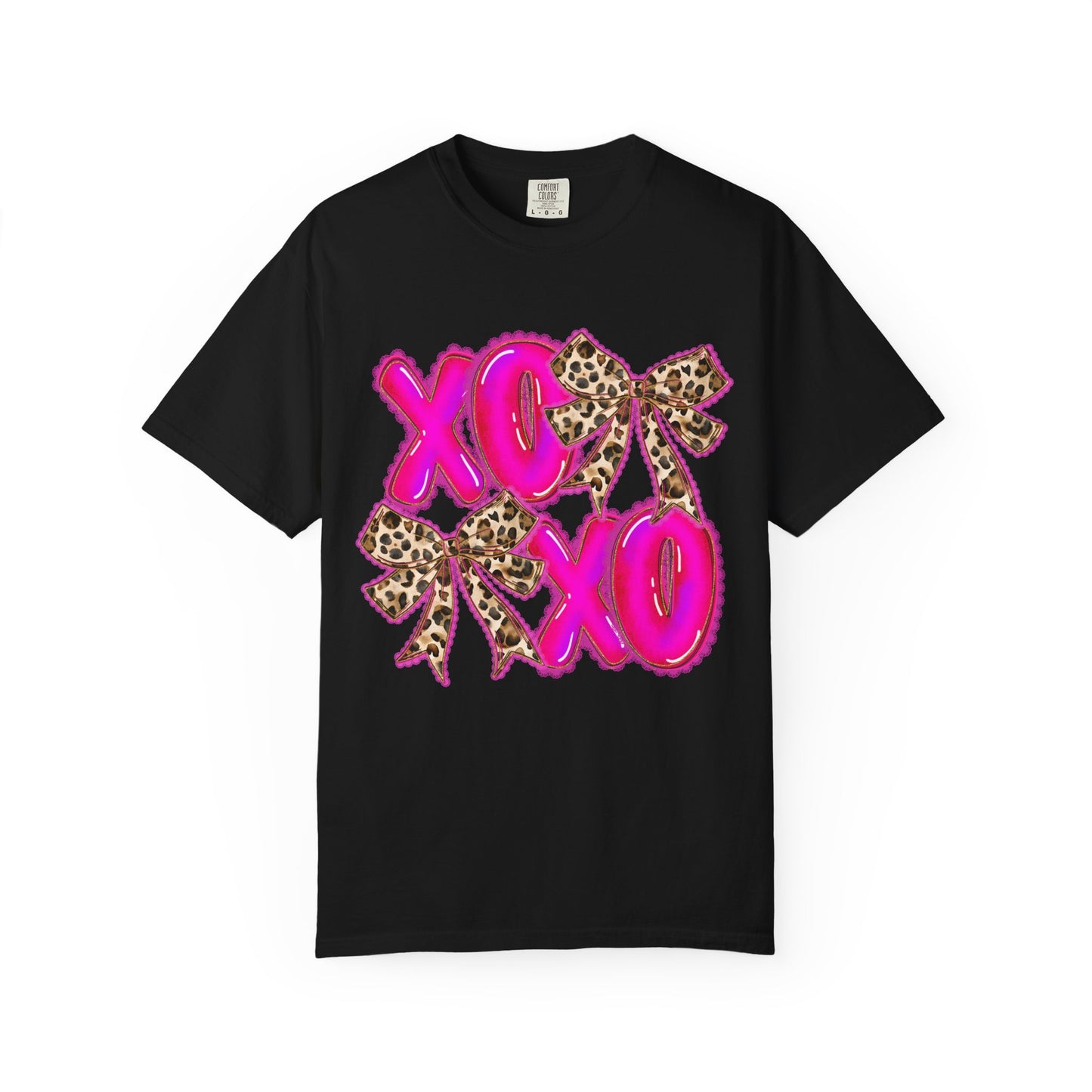 XOXO Leopard Bow T-Shirt — Pink Valentine Graphic Tee