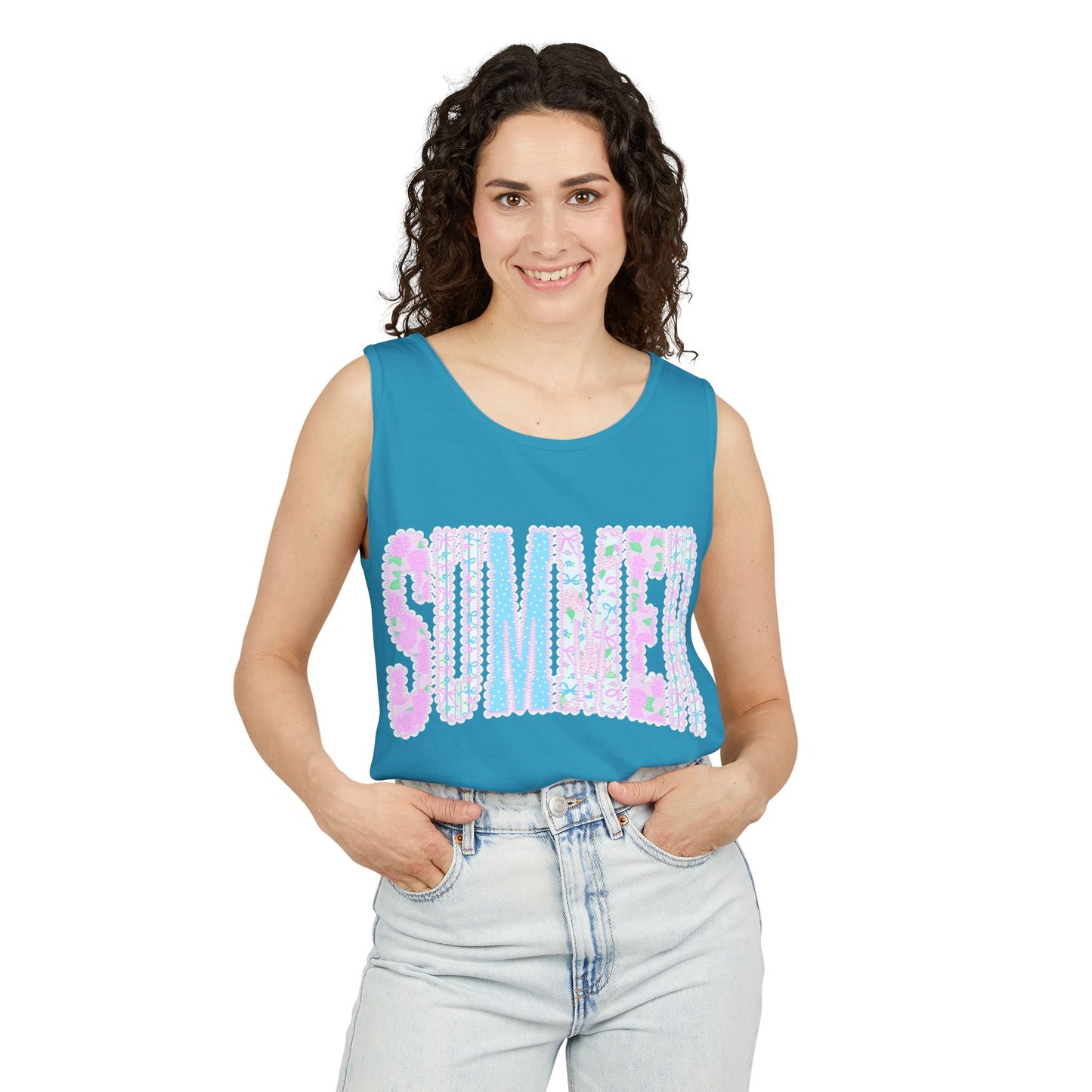 Summer Floral Tank Top — Pastel Beach Vibe Graphic Tank