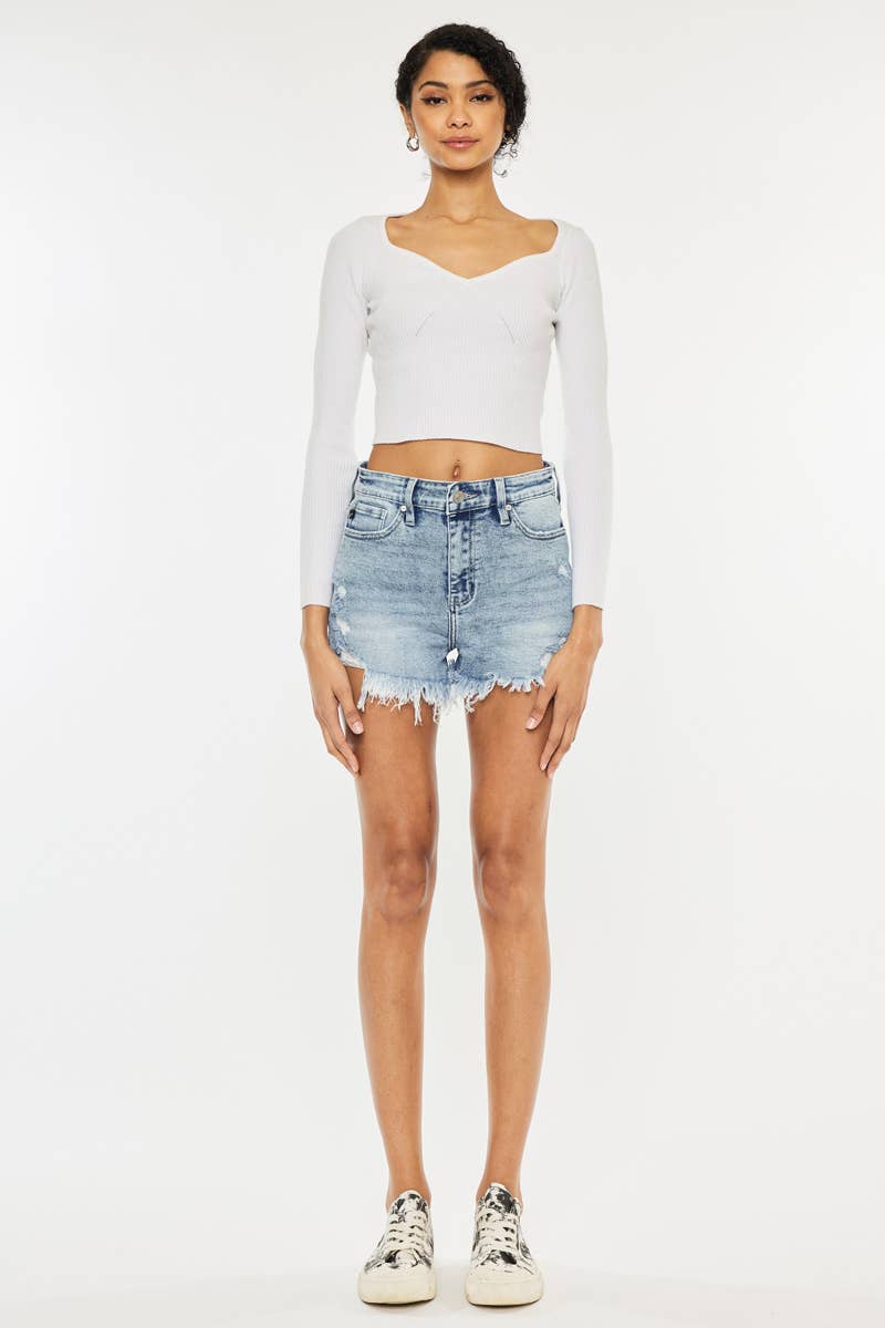 HIGH RISE FRAY HEM SHORTS-KC6321M