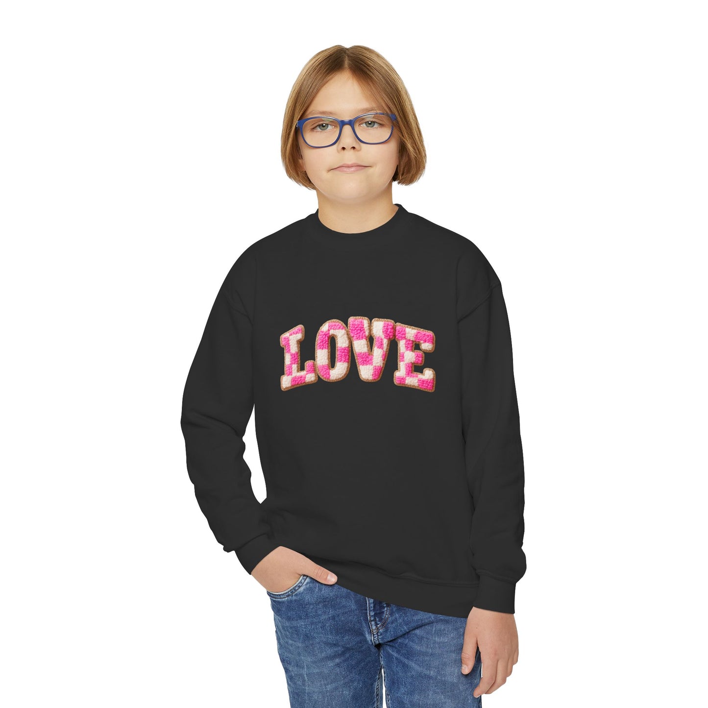 Kids Heart Smile Crewneck Sweatshirt — Colorful Hearts & Smiley Face Design