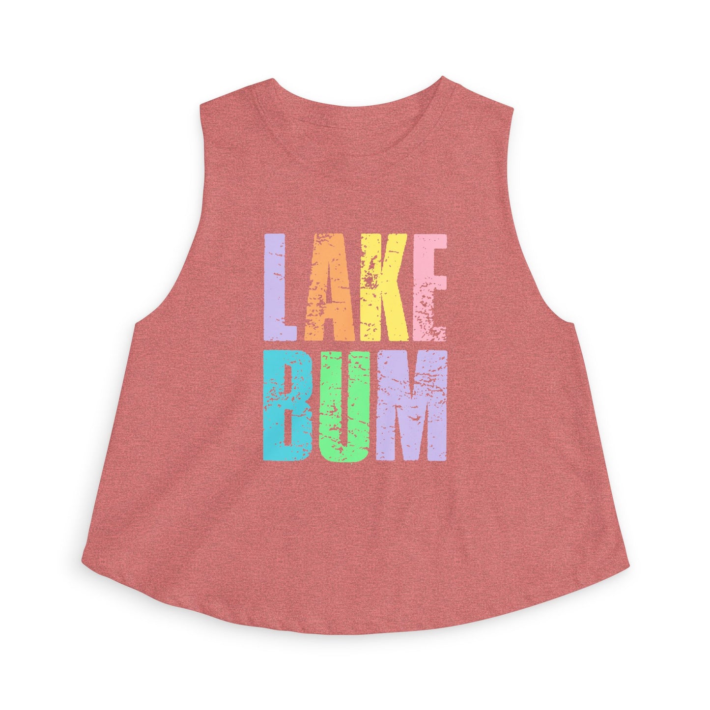 Lake Bum Crop Top — Women's Casual Summer Tank (colorful distressed text)