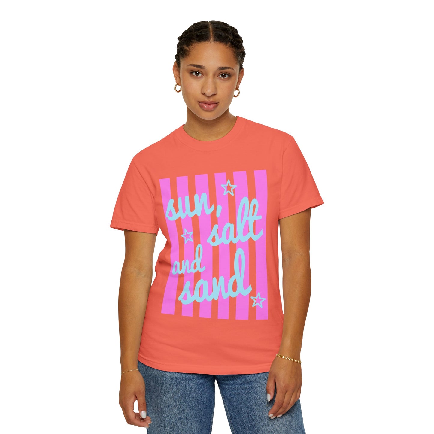 Sun, Salt and Sand Beach T-Shirt — Retro Striped Summer Tee