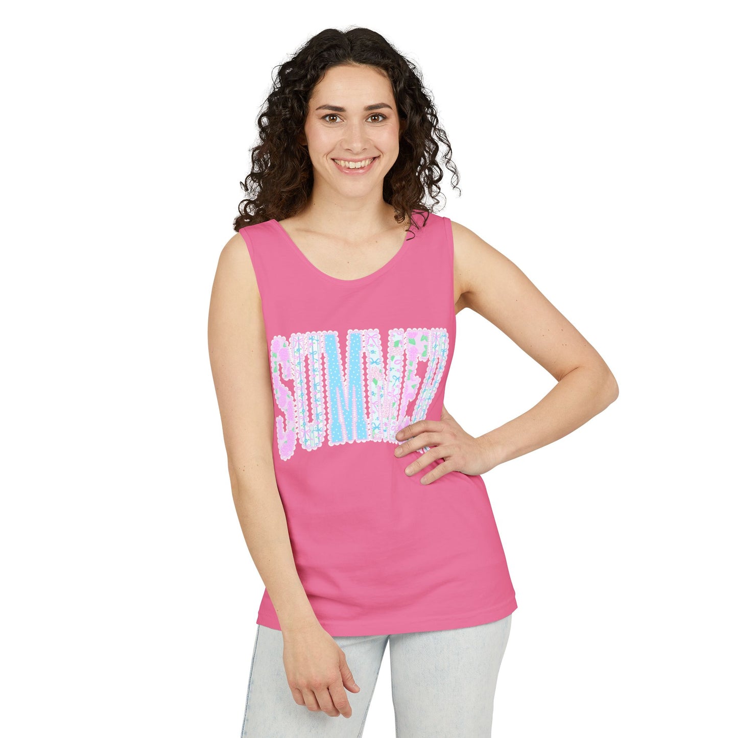 Summer Floral Tank Top — Pastel Beach Vibe Graphic Tank