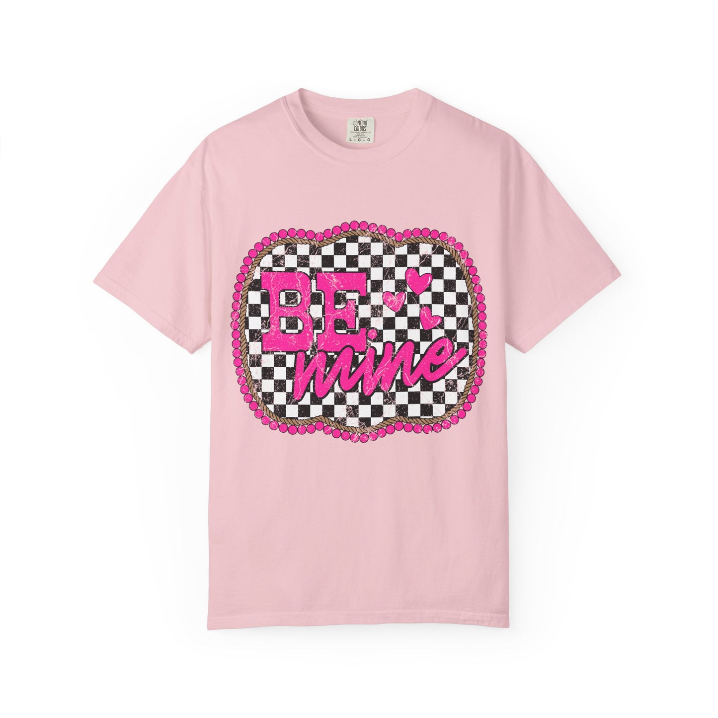 Be Mine Checkerboard T-Shirt — Pink Heart Valentine Graphic Tee