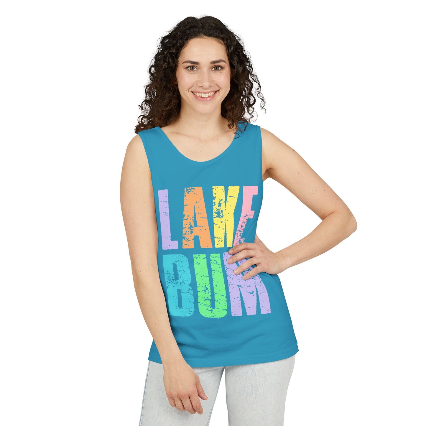 Lake Bum Tank Top — Bright Retro Lakeside Graphic Tank