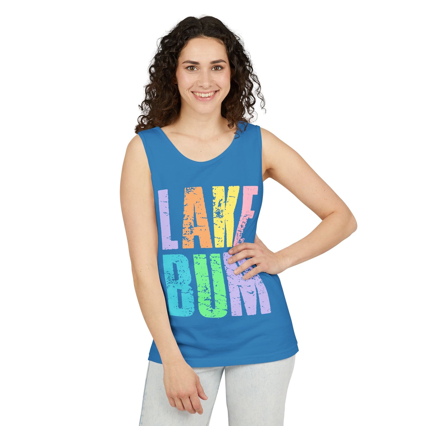 Lake Bum Tank Top — Bright Retro Lakeside Graphic Tank