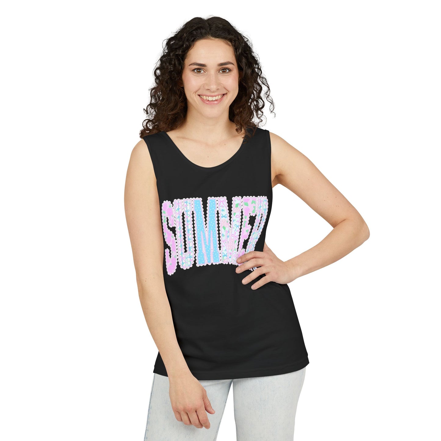 Summer Floral Tank Top — Pastel Beach Vibe Graphic Tank