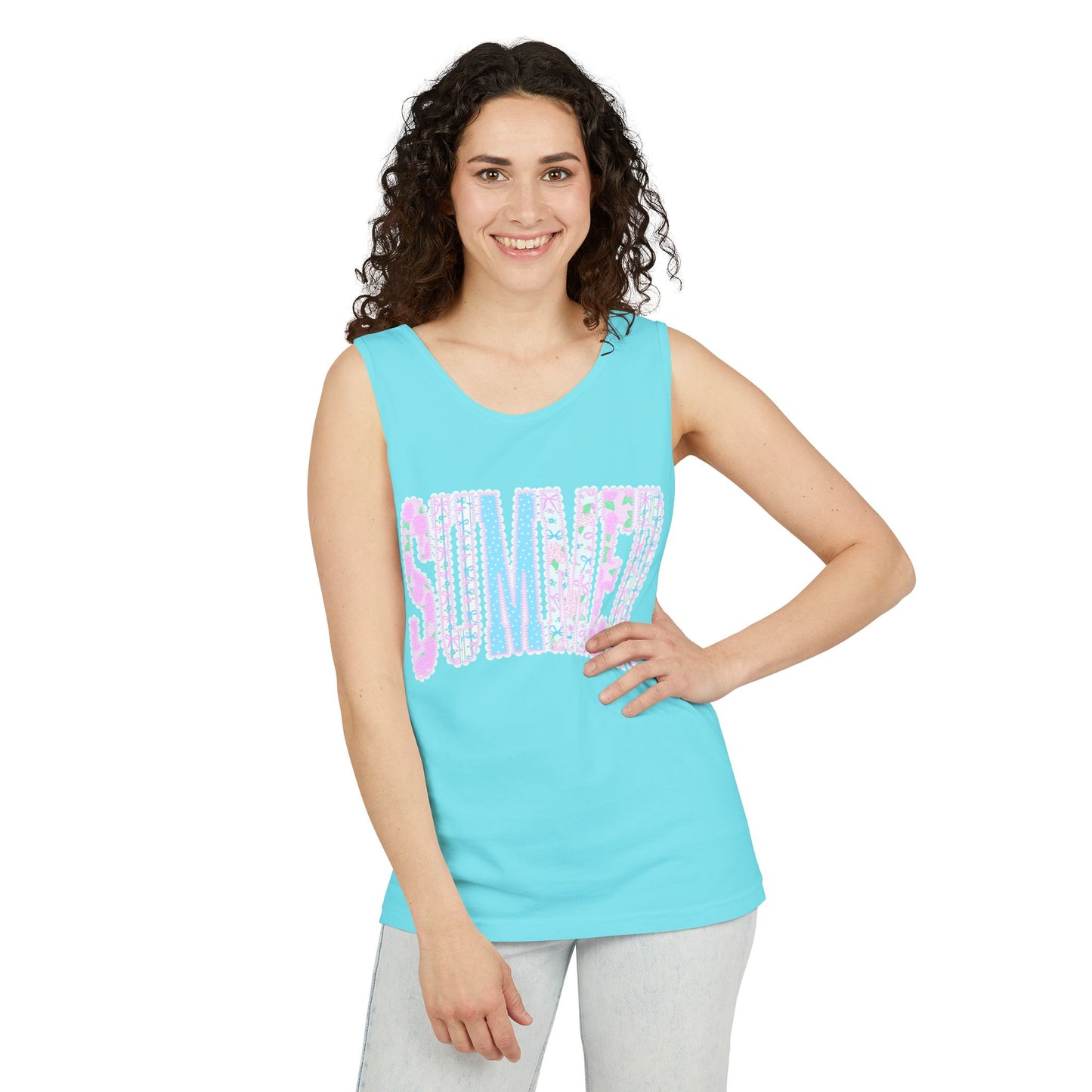 Summer Floral Tank Top — Pastel Beach Vibe Graphic Tank