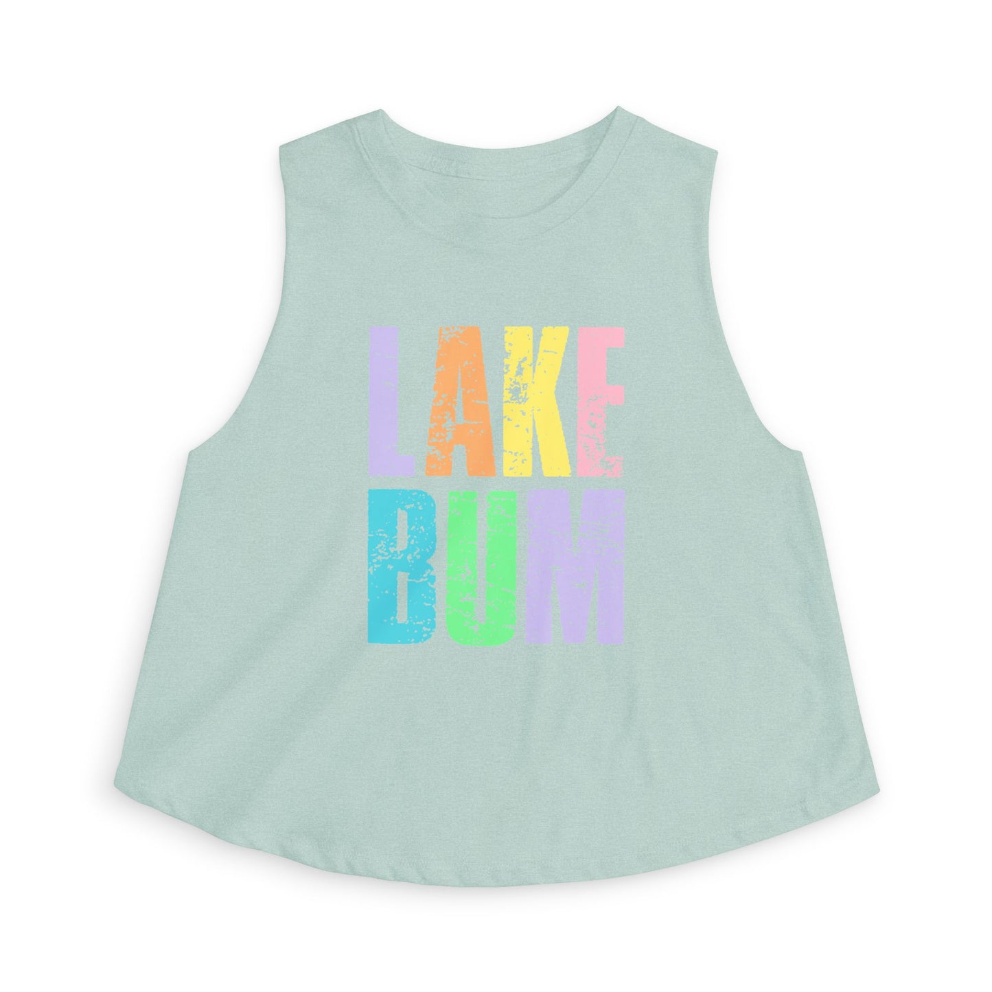 Lake Bum Crop Top — Women's Casual Summer Tank (colorful distressed text)