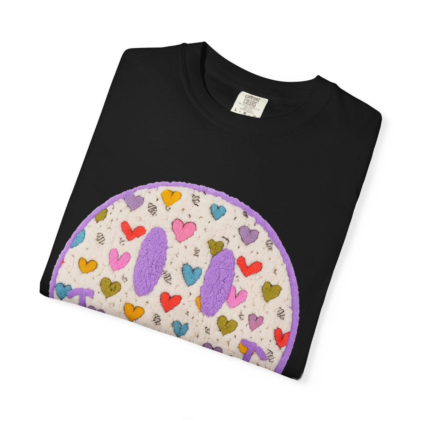 Heart Smile Face T-Shirt — Colorful Heart Pattern Smiley Tee for Valentine’s & Everyday