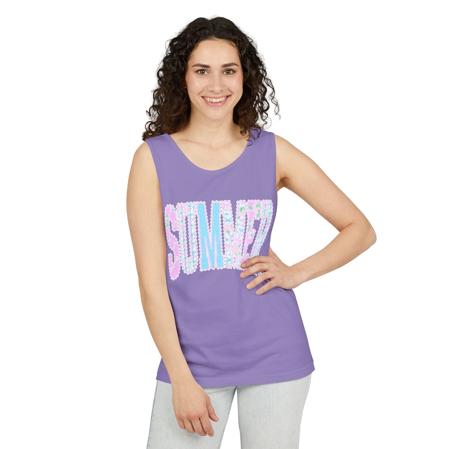 Summer Floral Tank Top — Pastel Beach Vibe Graphic Tank