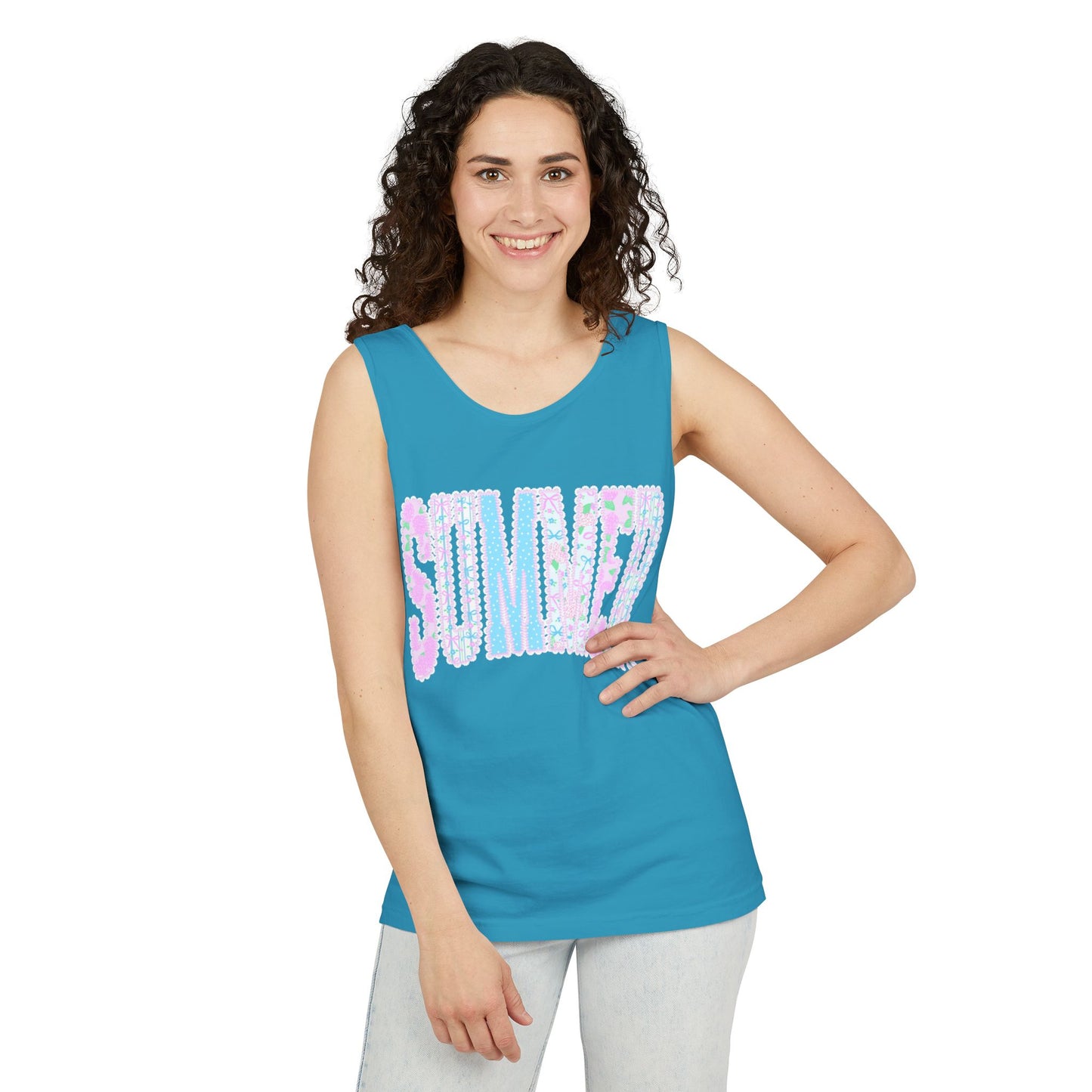 Summer Floral Tank Top — Pastel Beach Vibe Graphic Tank