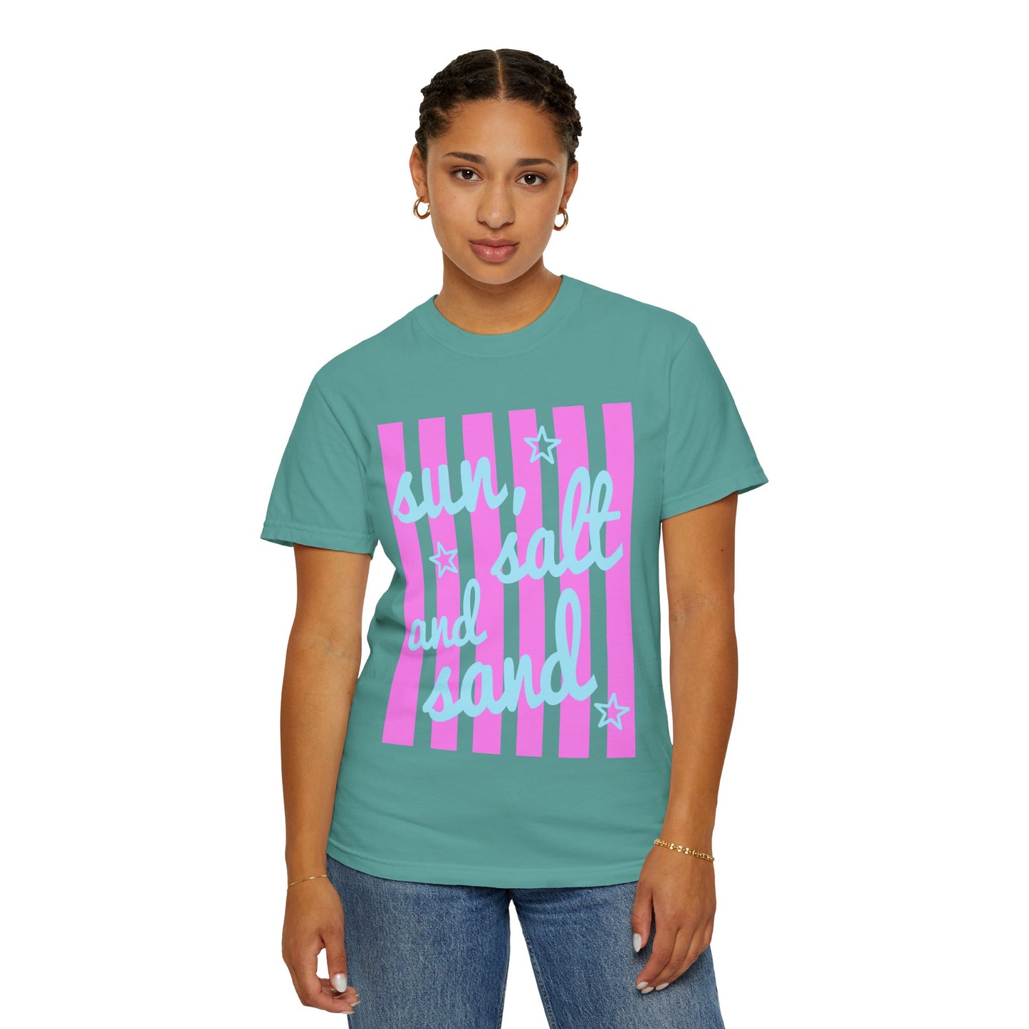Sun, Salt and Sand Beach T-Shirt — Retro Striped Summer Tee