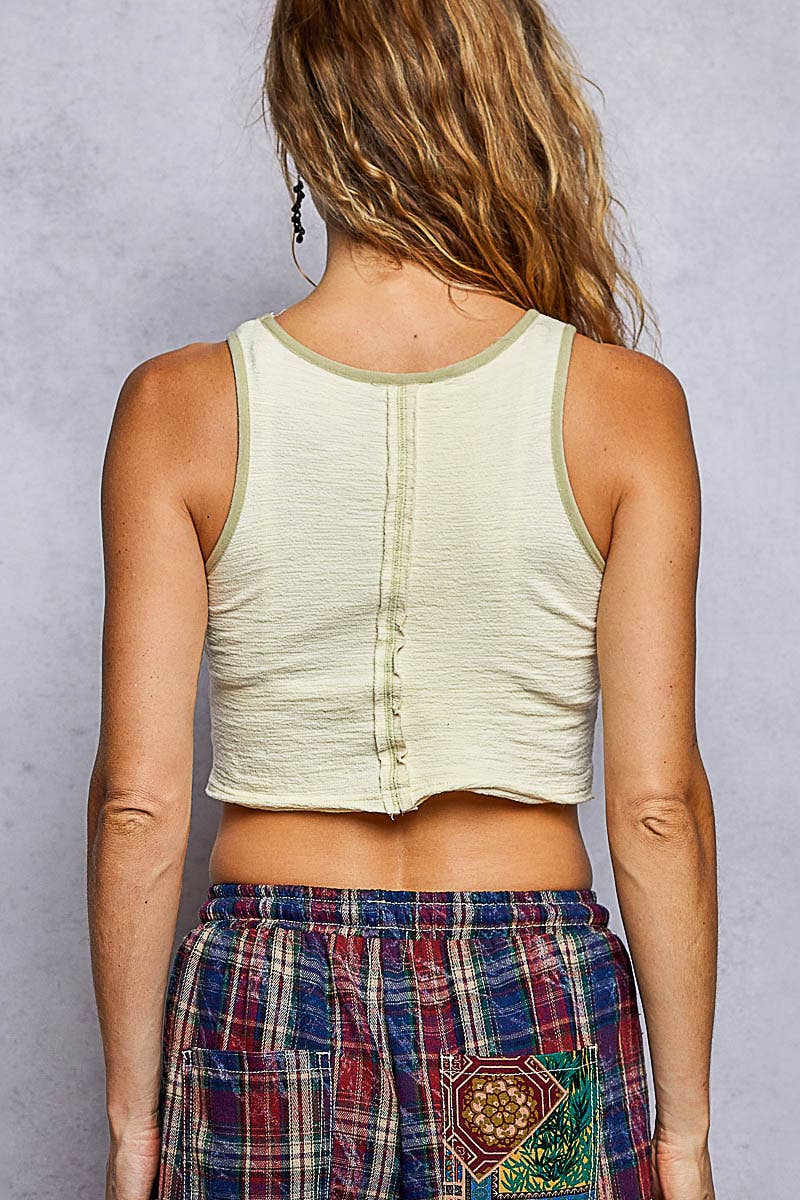 Round neck with embroidered detail sleeveless top