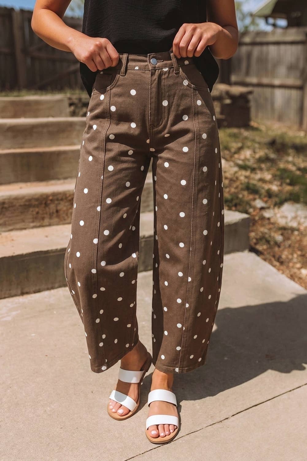 Fall 2026 Polka Dot Print Seam Detail Barrel Casual Jeans