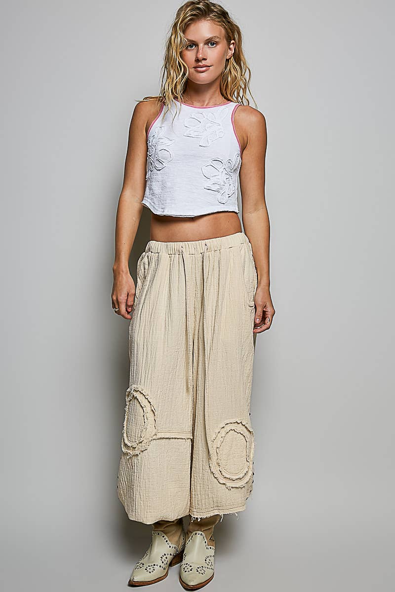 Round neck with embroidered detail sleeveless top