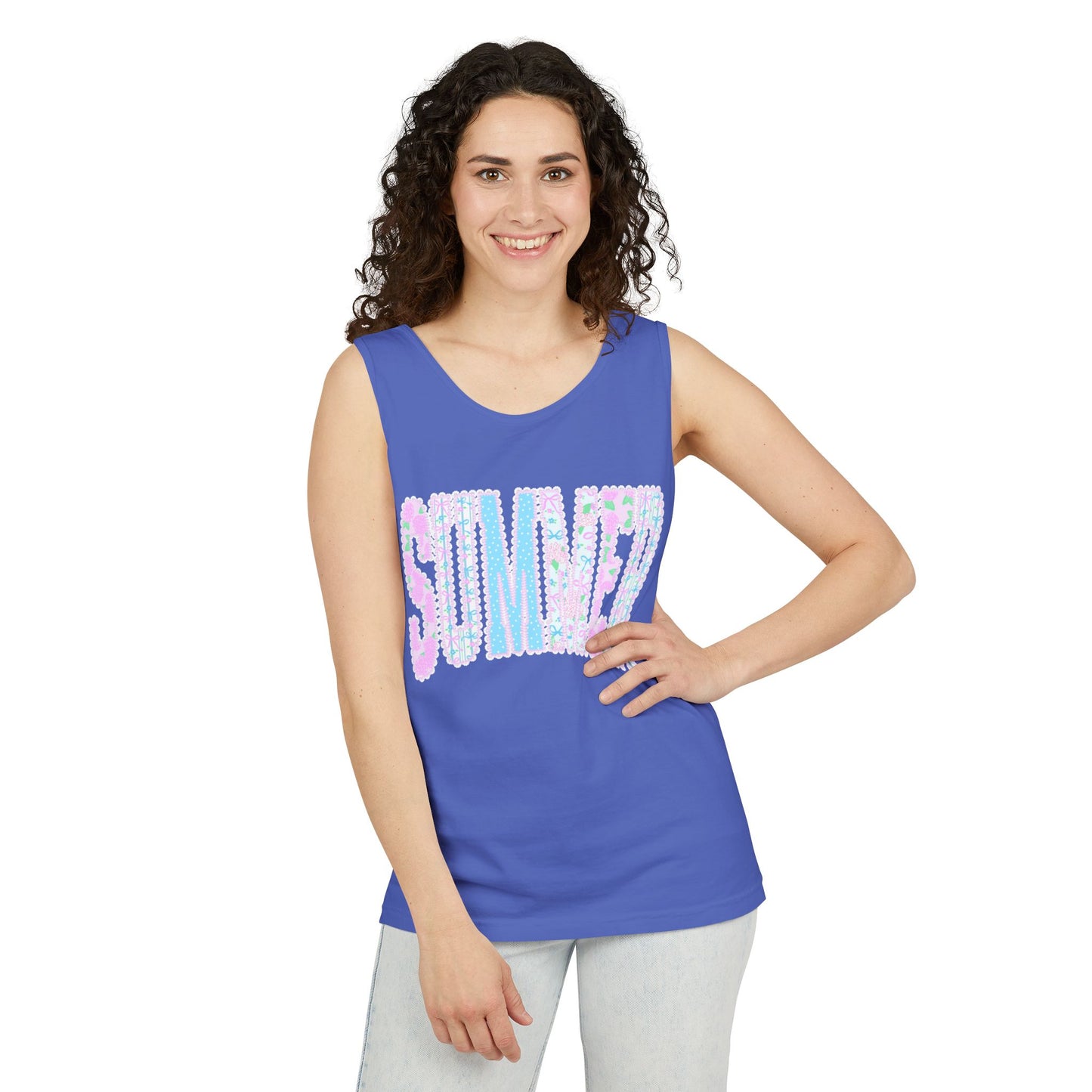 Summer Floral Tank Top — Pastel Beach Vibe Graphic Tank