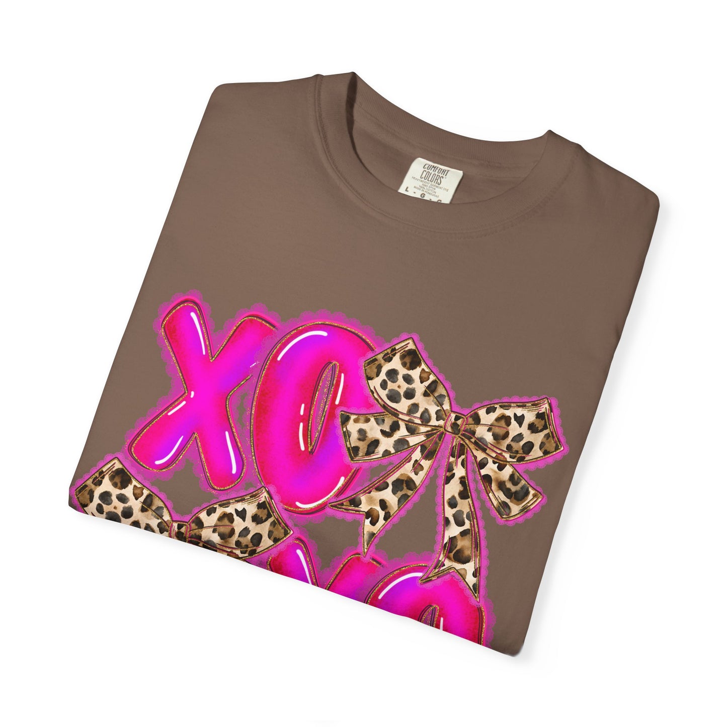 XOXO Leopard Bow T-Shirt — Pink Valentine Graphic Tee