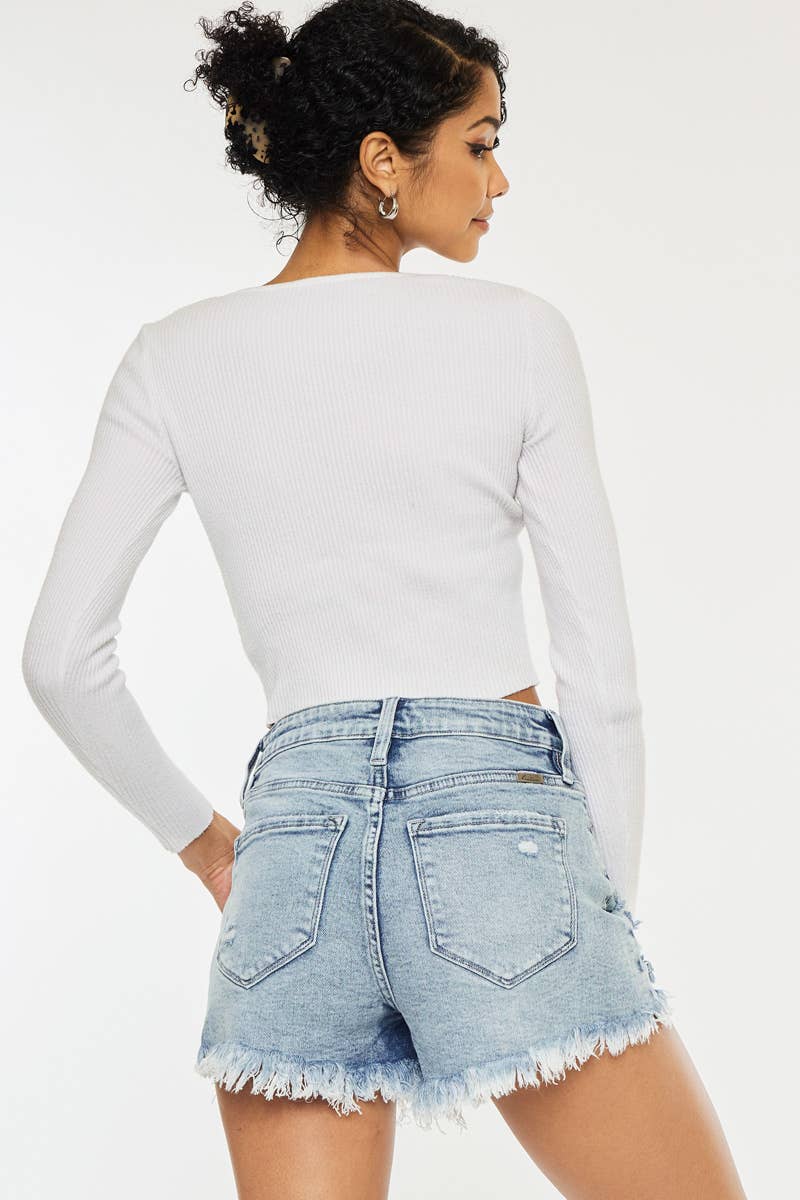 HIGH RISE FRAY HEM SHORTS-KC6321M