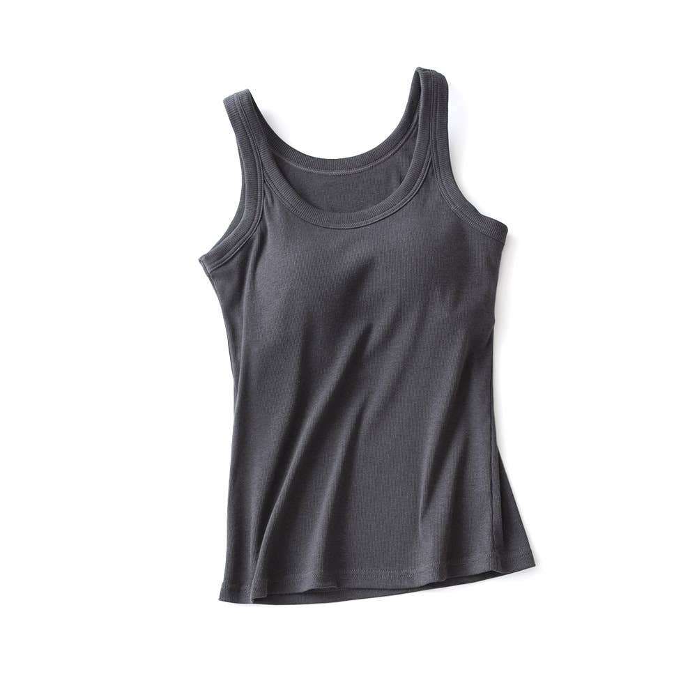 Essential basic rib tank top with built in bra