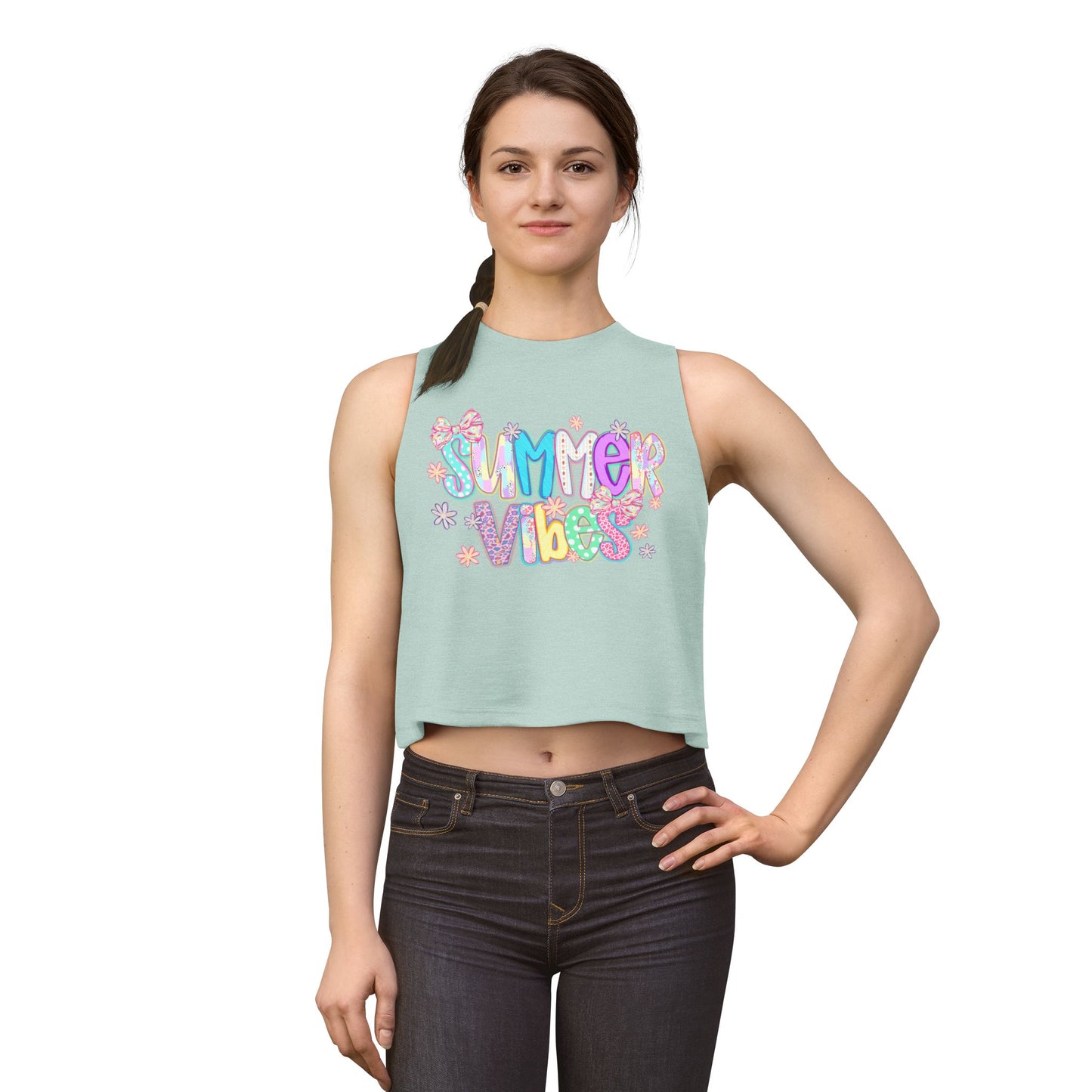 Summer Vibes Crop Top — Women's Bright Beachy Graphic Tank